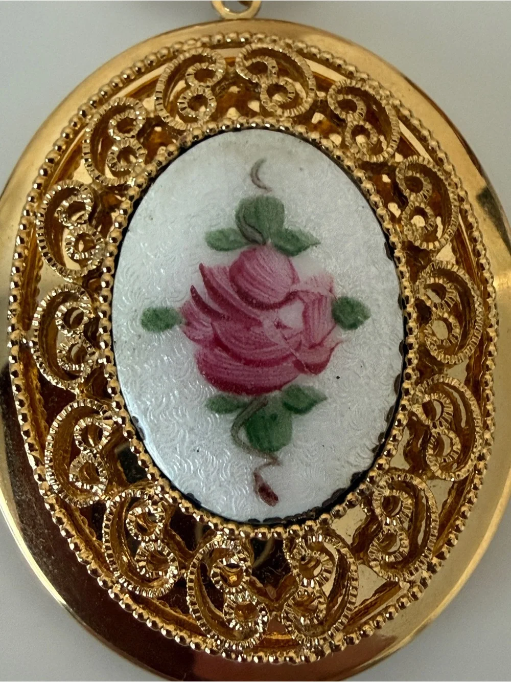 Gold Floral Crown Locket Pendant - Pink Rose Design